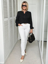 EMERY ROSE Women's Spring Autumn Solid Color Contrast Lace V-Neck Lantern Sleeve Elegant Blouse